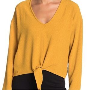 ASTR the label tie front mustard long sleeve blouse